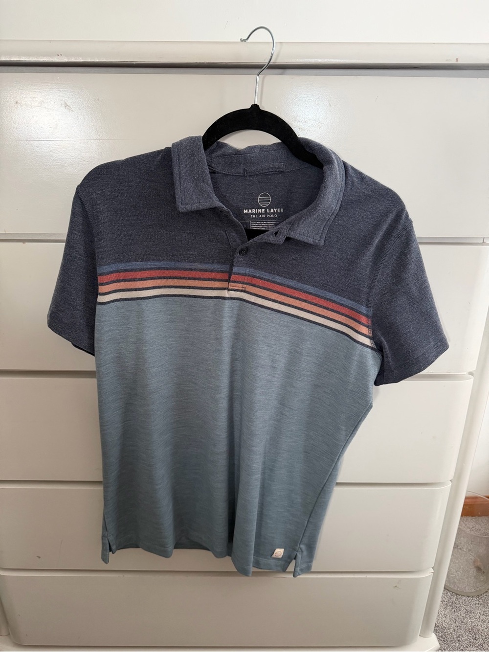 Marine Layer Two-Tone Blue Polo with Striped Chest